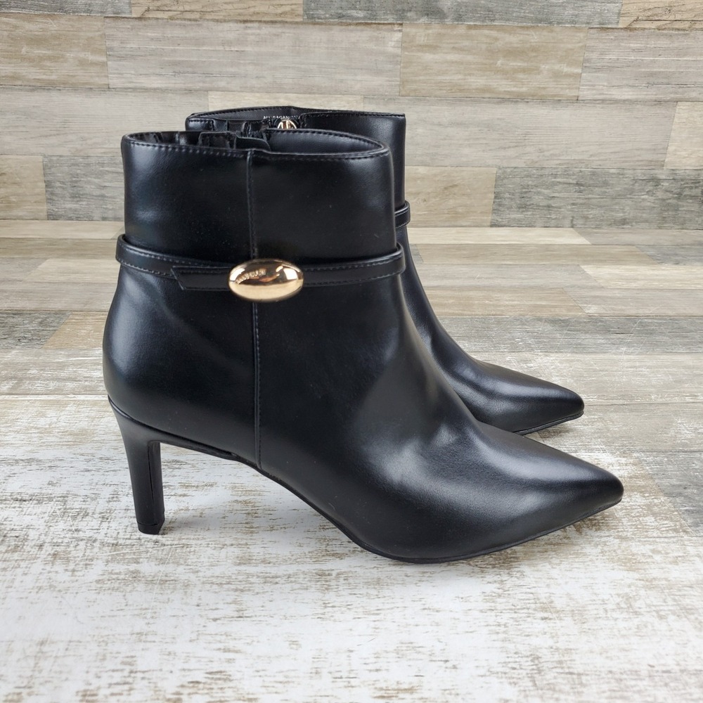 Anne Klein Meagan Womens Ankle Boots Sz 9 M Smooth Black Leather Stiletto Heel